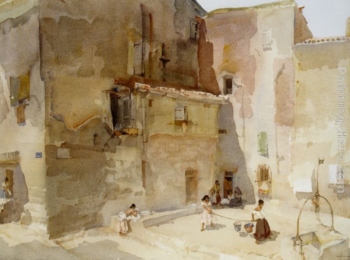 A Sunlit Square Languedoc painting - Sir William Russell Flint A Sunlit Square Languedoc art painting